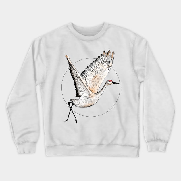 Flying Sandhill Crane Illustration / Crane Bird Drawing / Flying Crane Art Print Crewneck Sweatshirt by LauraKatMax